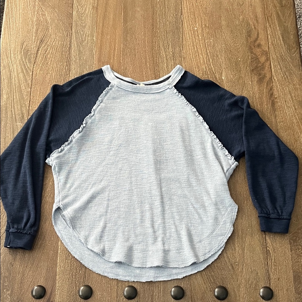 Pilcro Long Sleeve Tee - light blue and Navy